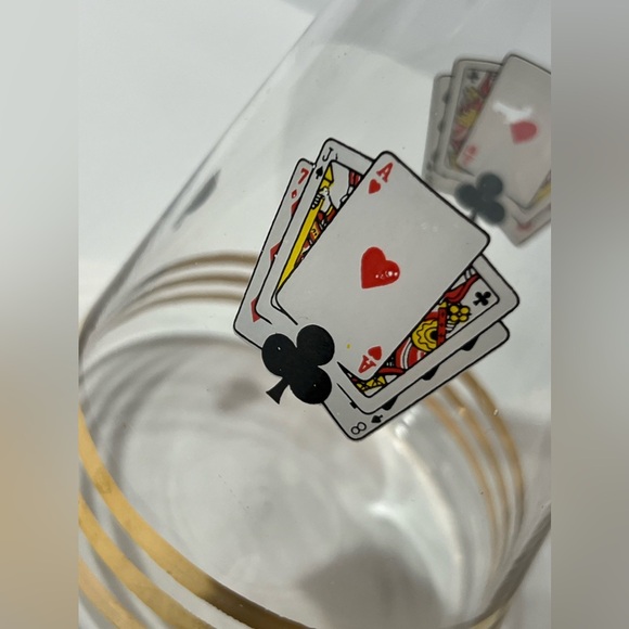 VTG Glass Carafe W/ Stopper Decanter Poker Cards Gold Accents MCM - Picture 6 of 12